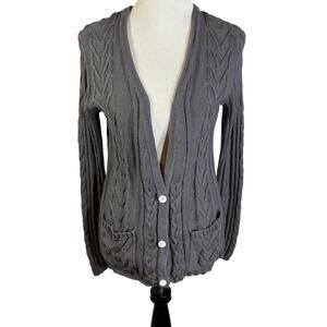 She & Sho Clothing Co Purple Gray Cardigan  Cable Knit Sweater Sz Small Pockets